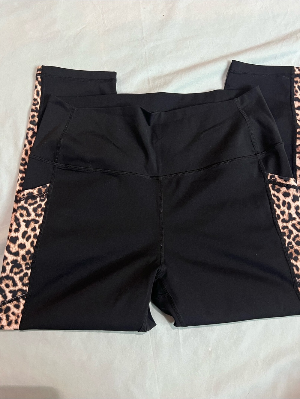 ZYIA Women’s Black Leggings with Leopard Print Side Panels